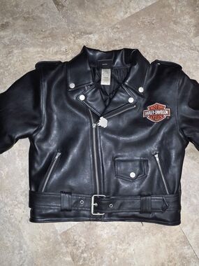 Original Harley-Davidson Youth Black Leather Motorcycle Jacket with Patch Logo